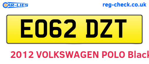 EO62DZT are the vehicle registration plates.