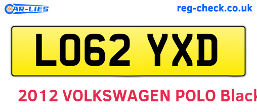 LO62YXD are the vehicle registration plates.