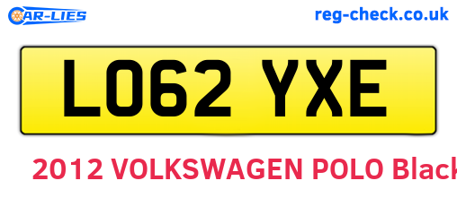 LO62YXE are the vehicle registration plates.
