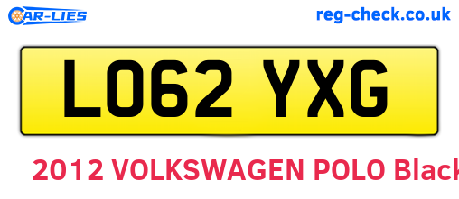 LO62YXG are the vehicle registration plates.