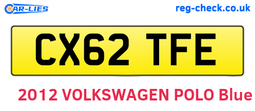 CX62TFE are the vehicle registration plates.