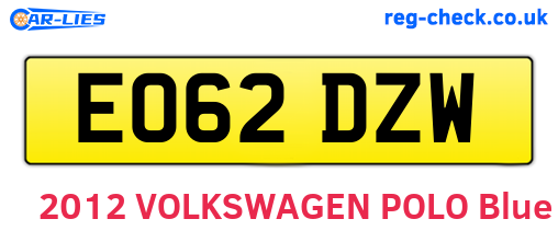 EO62DZW are the vehicle registration plates.