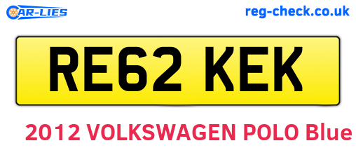 RE62KEK are the vehicle registration plates.