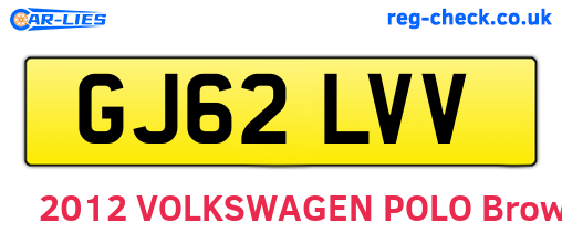 GJ62LVV are the vehicle registration plates.