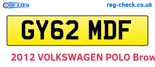 GY62MDF are the vehicle registration plates.