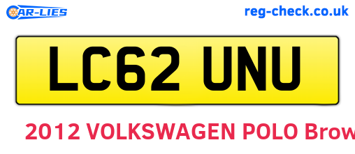 LC62UNU are the vehicle registration plates.