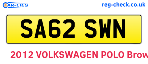 SA62SWN are the vehicle registration plates.
