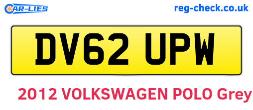 DV62UPW are the vehicle registration plates.