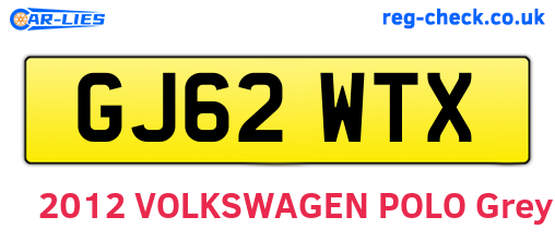GJ62WTX are the vehicle registration plates.