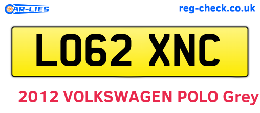LO62XNC are the vehicle registration plates.
