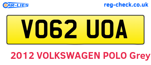 VO62UOA are the vehicle registration plates.