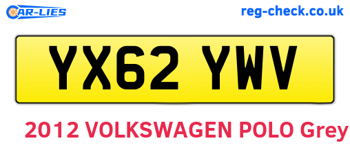 YX62YWV are the vehicle registration plates.
