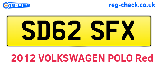 SD62SFX are the vehicle registration plates.