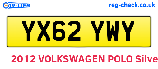 YX62YWY are the vehicle registration plates.