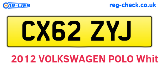 CX62ZYJ are the vehicle registration plates.
