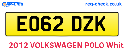 EO62DZK are the vehicle registration plates.