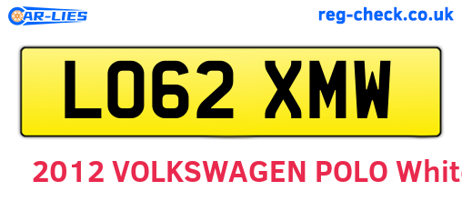 LO62XMW are the vehicle registration plates.