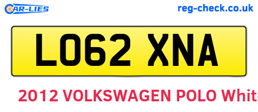 LO62XNA are the vehicle registration plates.