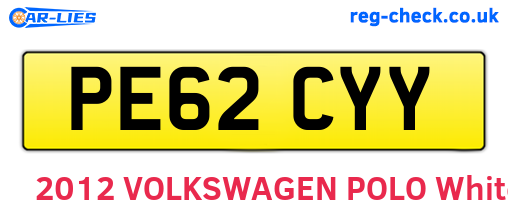 PE62CYY are the vehicle registration plates.