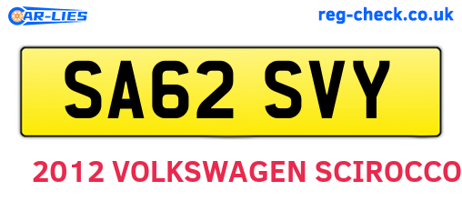 SA62SVY are the vehicle registration plates.