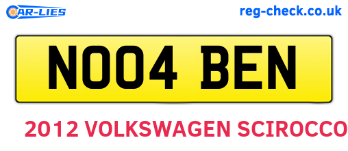 NO04BEN are the vehicle registration plates.