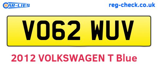 VO62WUV are the vehicle registration plates.
