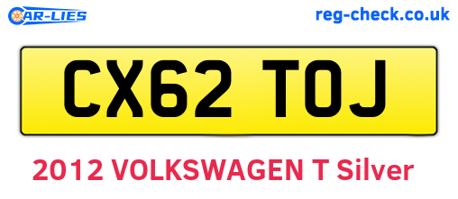 CX62TOJ are the vehicle registration plates.