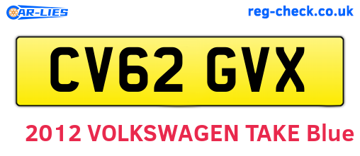 CV62GVX are the vehicle registration plates.