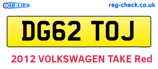DG62TOJ are the vehicle registration plates.