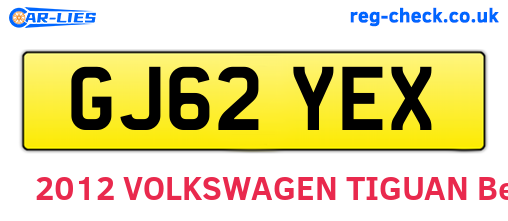 GJ62YEX are the vehicle registration plates.
