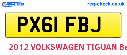 PX61FBJ are the vehicle registration plates.