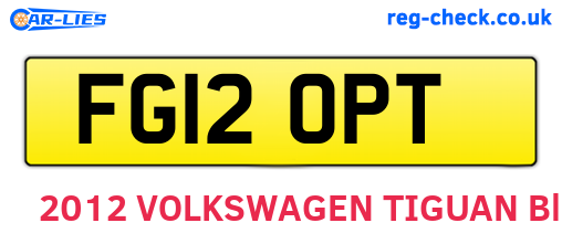 FG12OPT are the vehicle registration plates.