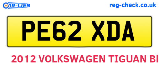 PE62XDA are the vehicle registration plates.
