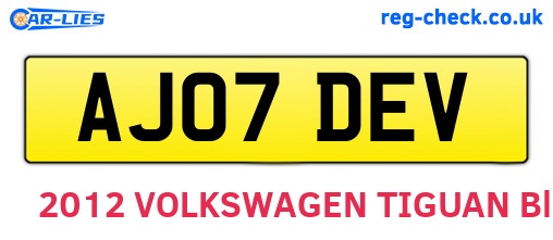 AJ07DEV are the vehicle registration plates.
