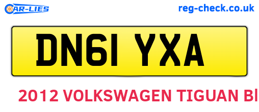DN61YXA are the vehicle registration plates.
