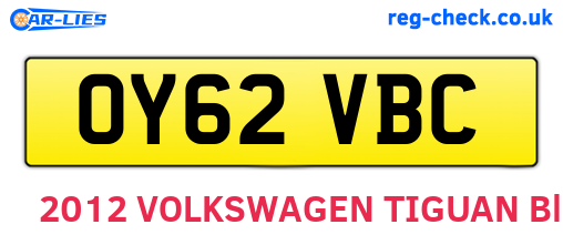 OY62VBC are the vehicle registration plates.