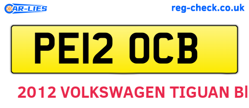 PE12OCB are the vehicle registration plates.