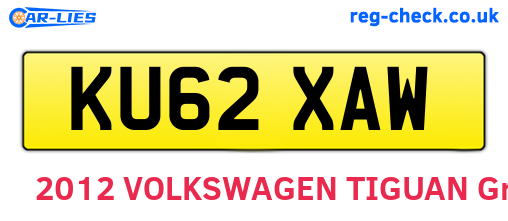KU62XAW are the vehicle registration plates.