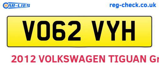 VO62VYH are the vehicle registration plates.