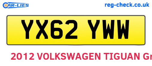 YX62YWW are the vehicle registration plates.