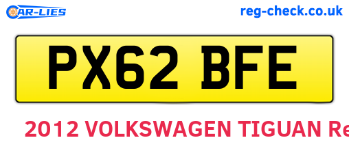 PX62BFE are the vehicle registration plates.