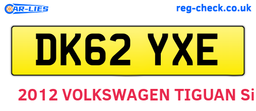 DK62YXE are the vehicle registration plates.