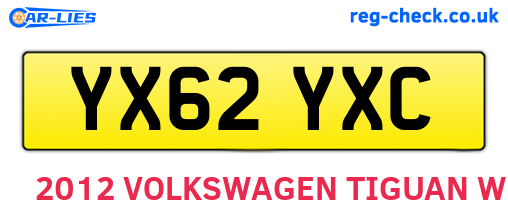 YX62YXC are the vehicle registration plates.
