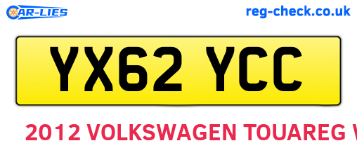 YX62YCC are the vehicle registration plates.