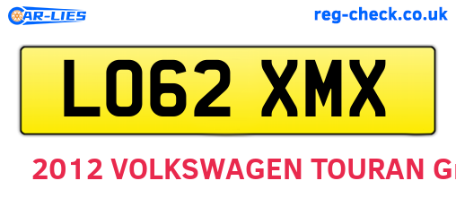 LO62XMX are the vehicle registration plates.
