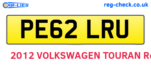 PE62LRU are the vehicle registration plates.