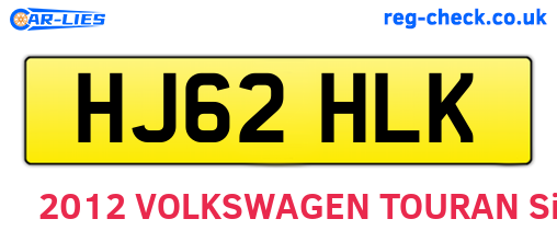 HJ62HLK are the vehicle registration plates.