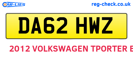 DA62HWZ are the vehicle registration plates.
