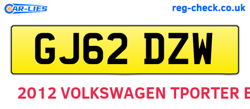 GJ62DZW are the vehicle registration plates.