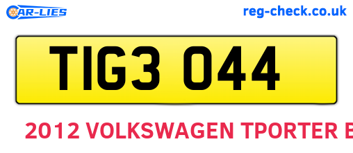 TIG3044 are the vehicle registration plates.